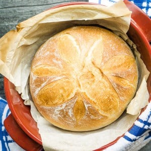 French bread in red dutch oven