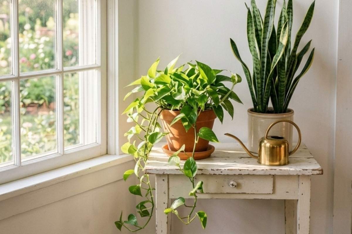 plants on white table.
