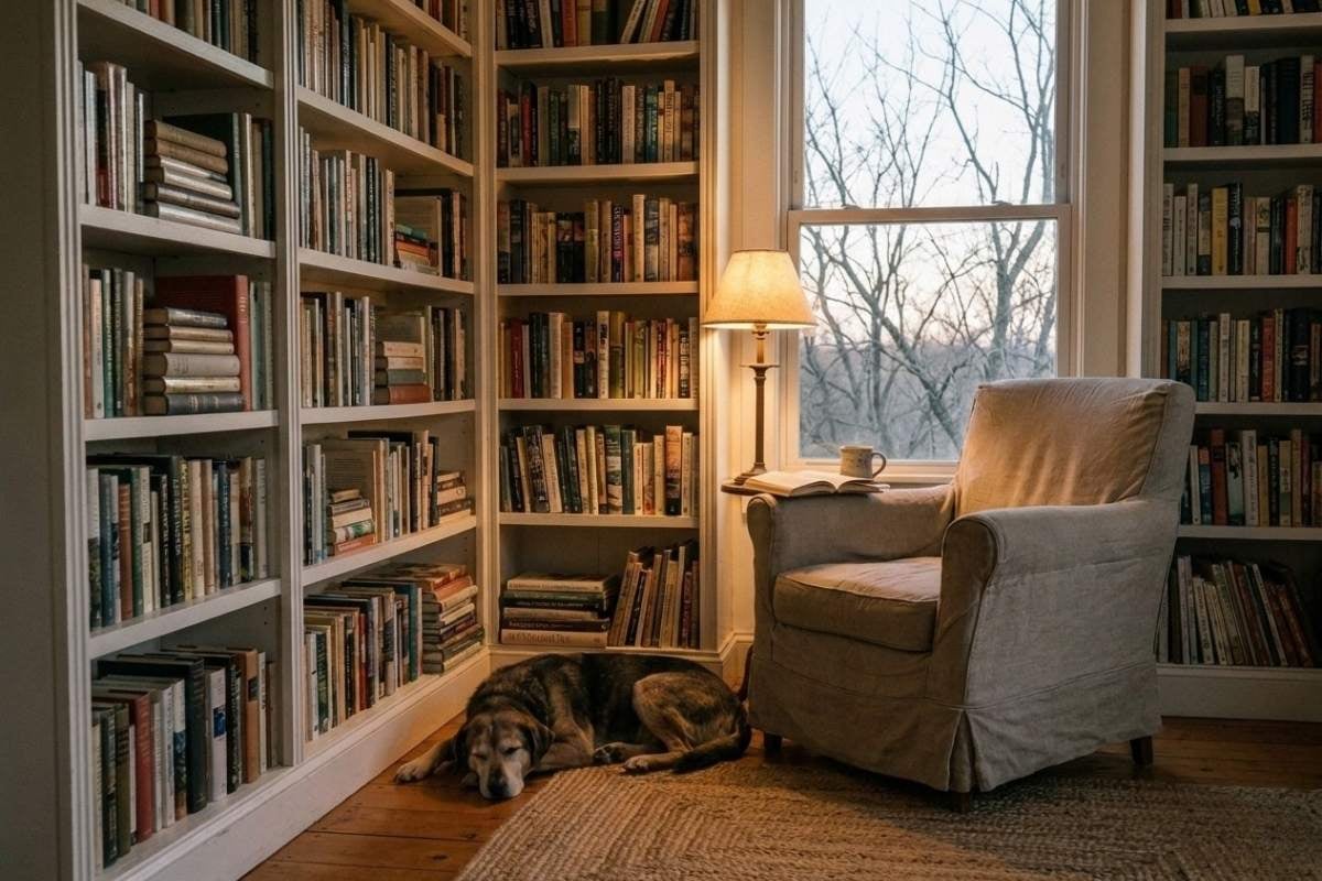 reading corner with dog.