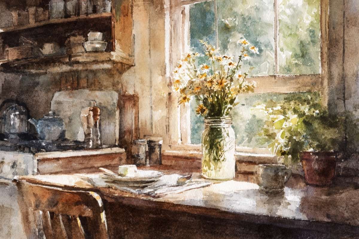 kitchen desk under window.