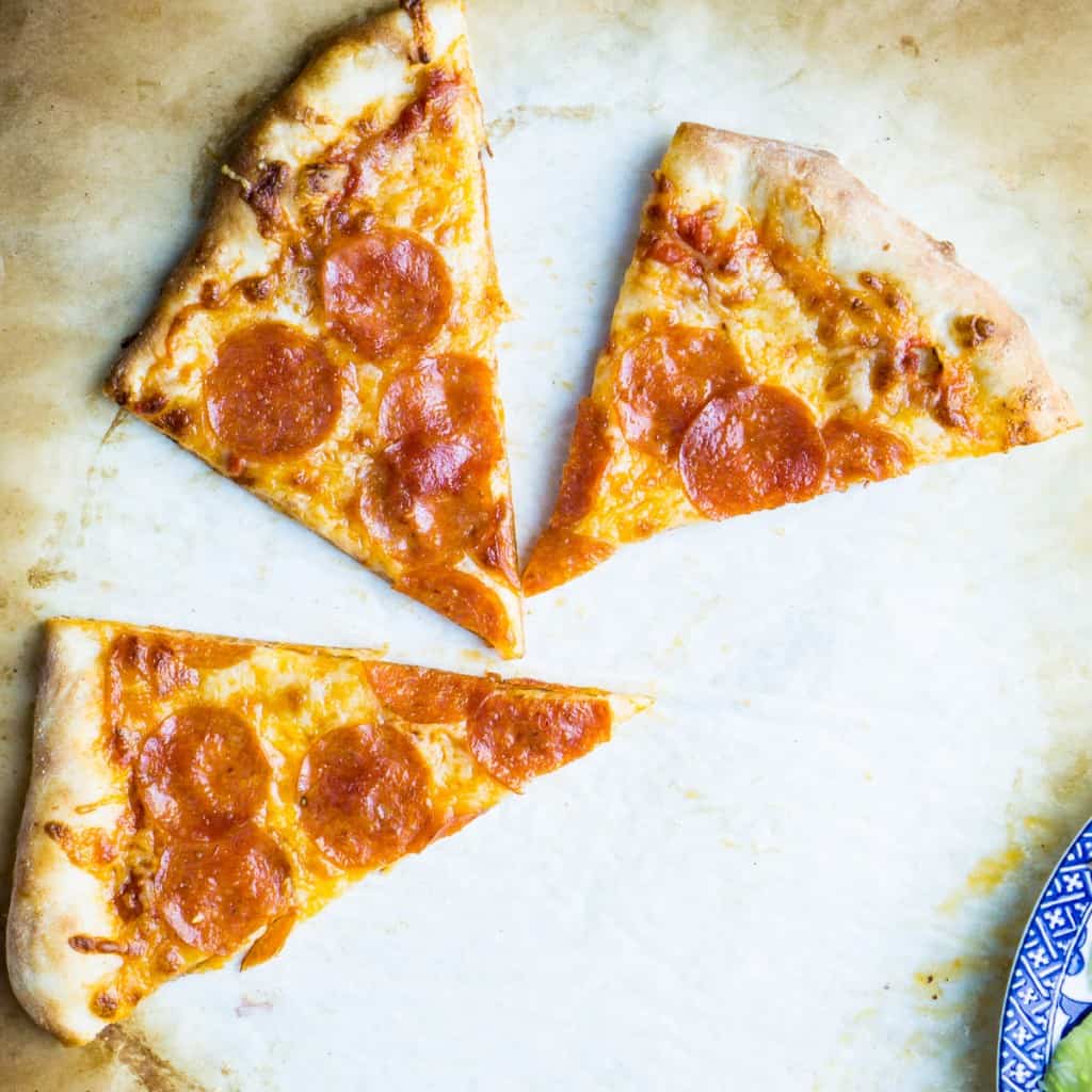 3 slices homemade pizza on parchment