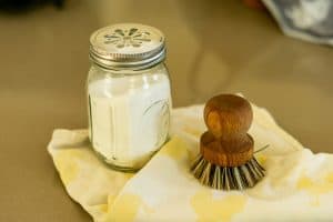 mason jar with baking soda for cleaning kitchen