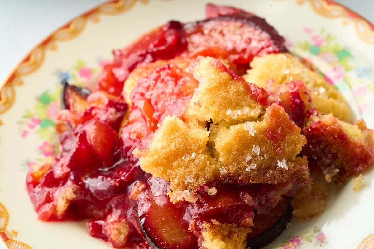 small plate with serving of cobbler.