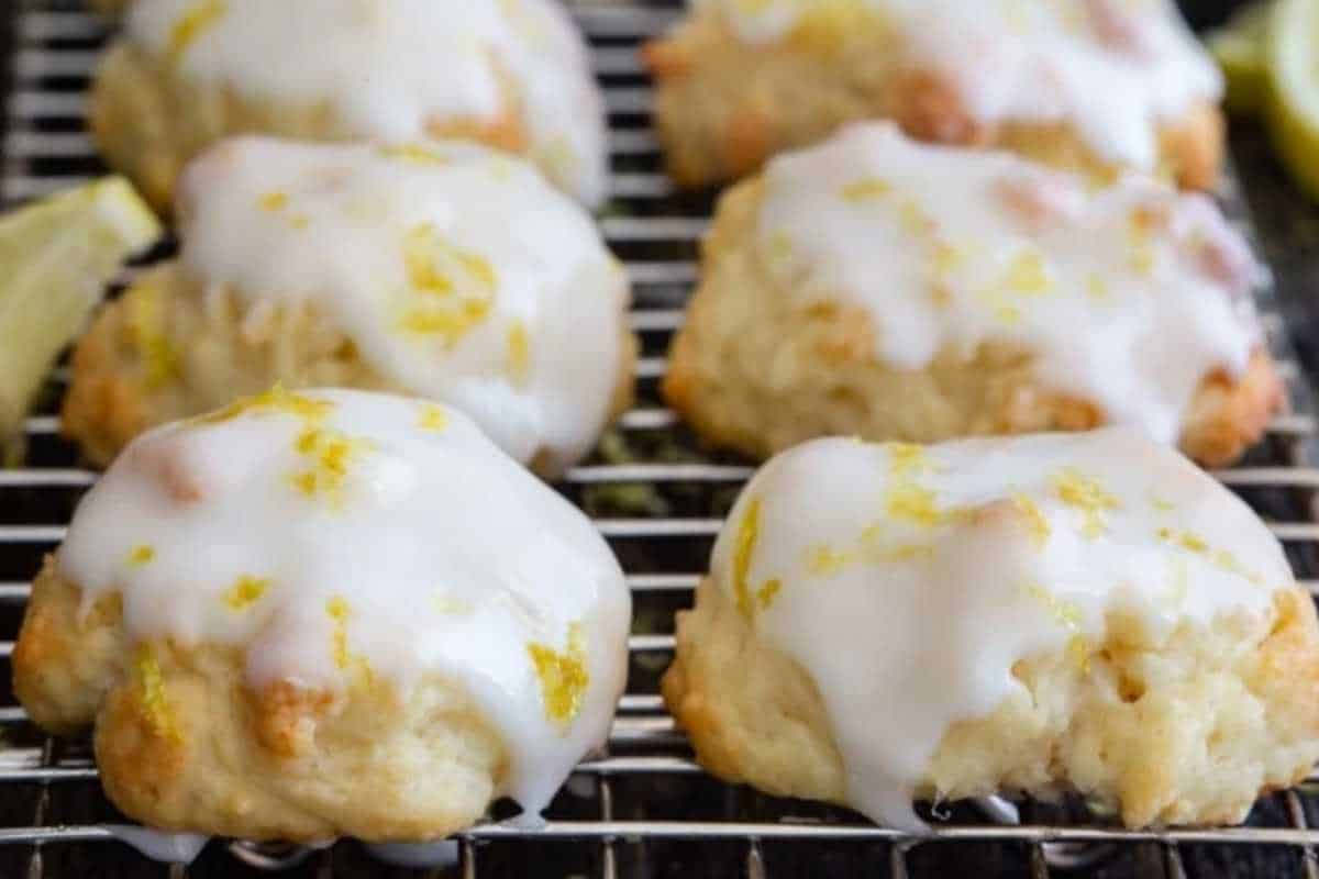 cooling rack of frosted cookies