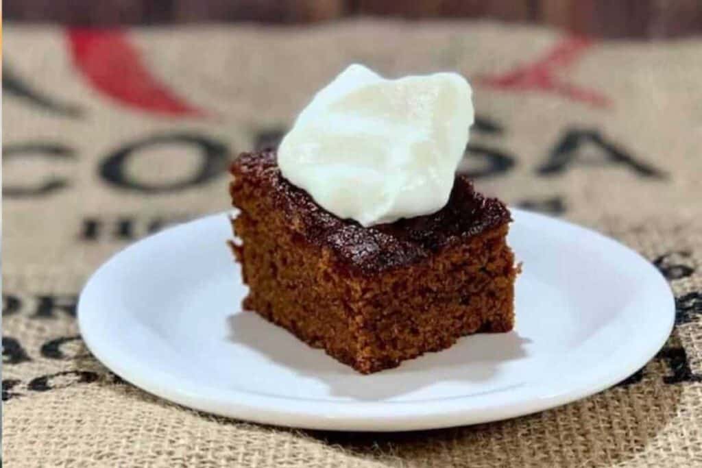 slice of gingerbread with whipped cream