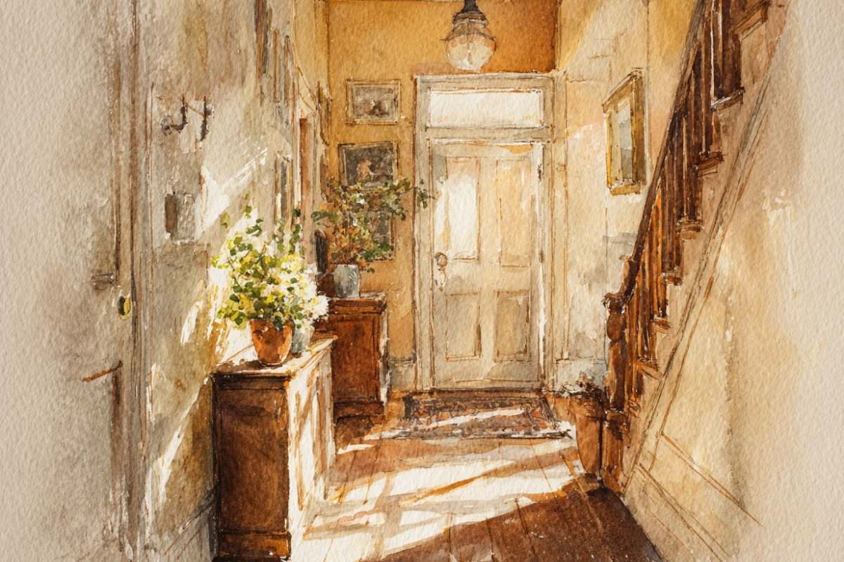sunny hallway and staircase.