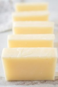 row of 6 bars of homemade body soap