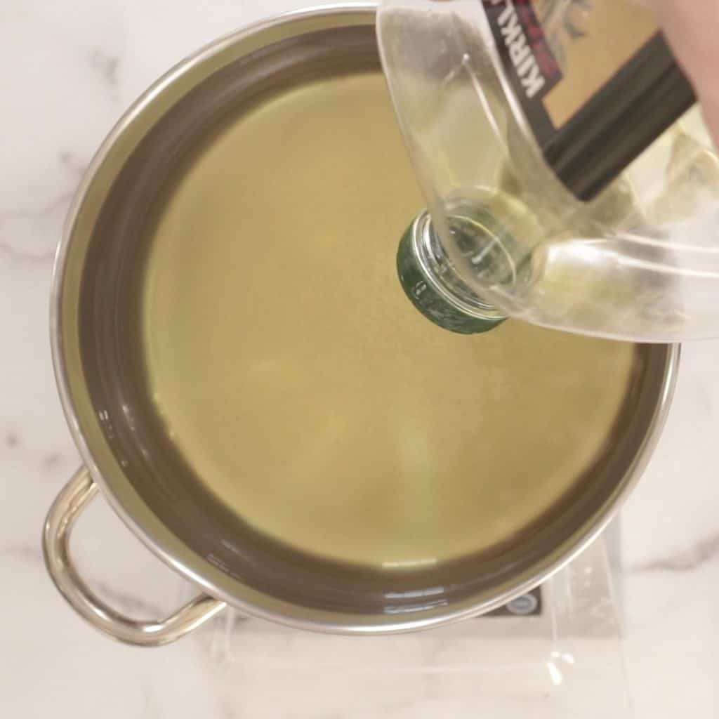 olive oil in stainless steel pot