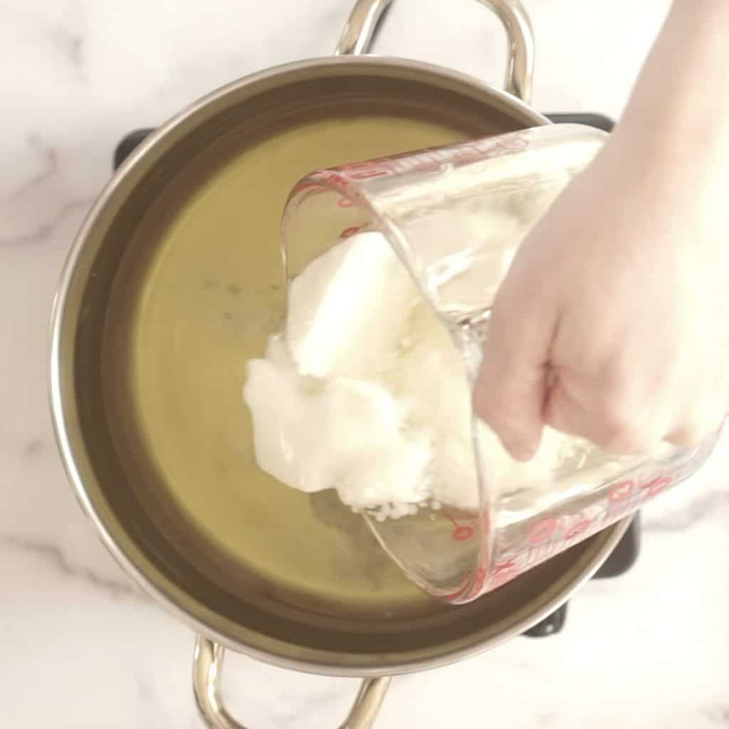 hard oils pouring into pot