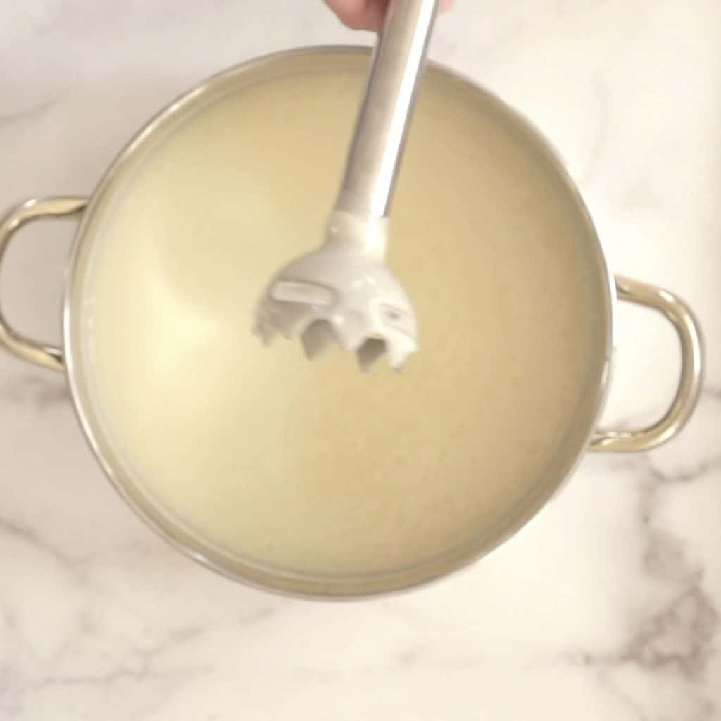 blending soap batter with stick blender