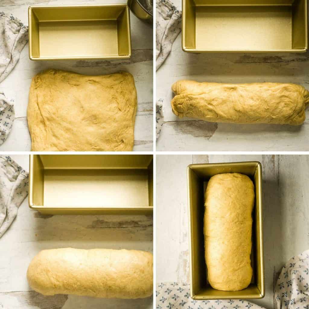 shaping bread dough into a loaf
