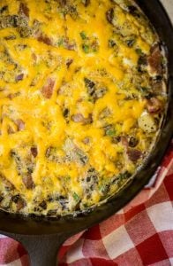 cast iron skillet with baked omelet