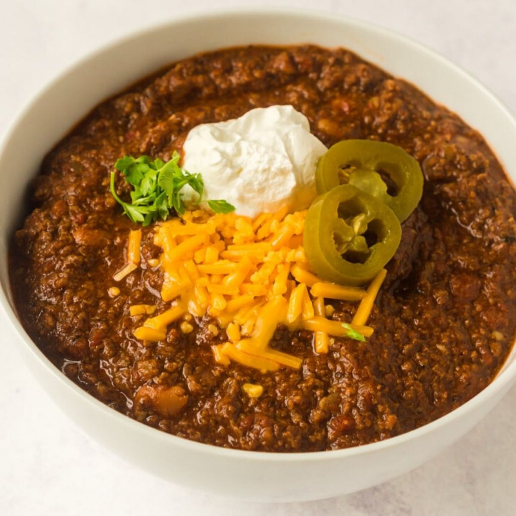 close up view of beef chili