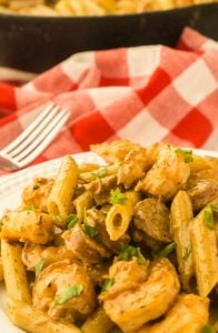 penne pasta with cajun sauce on plate