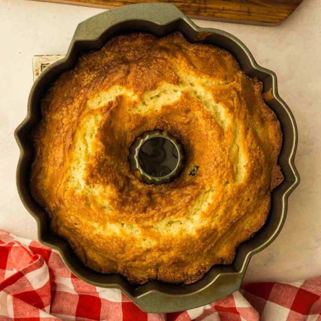 upside Bundt Cake showing browned top