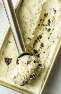 container homemade cookies and cream ice cream being scooped