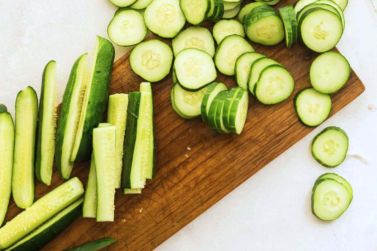 cucumbers on cutting board.
