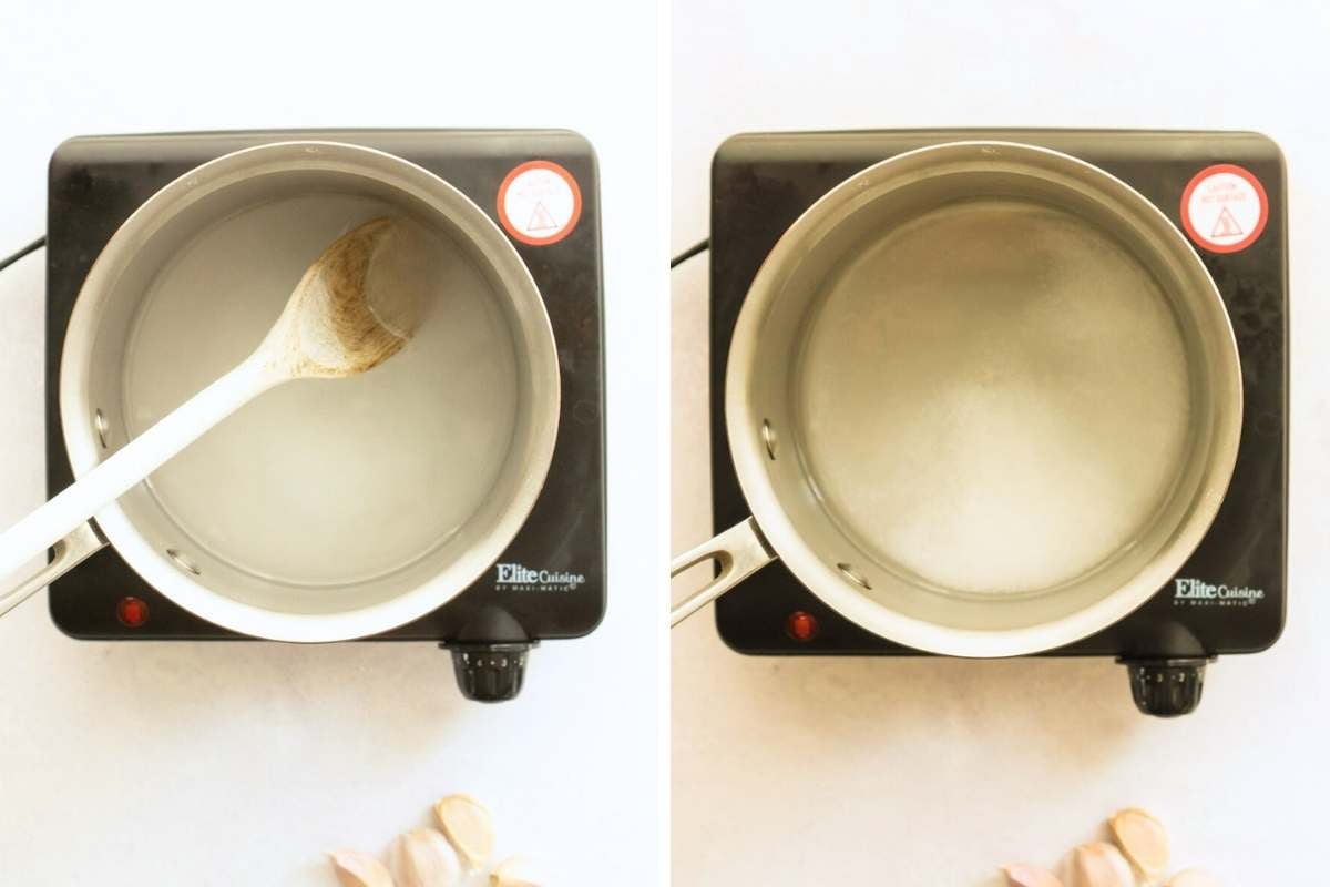 small pan of clear brine.