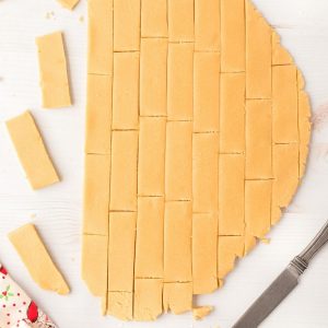 rectangles cut out of cookie dough