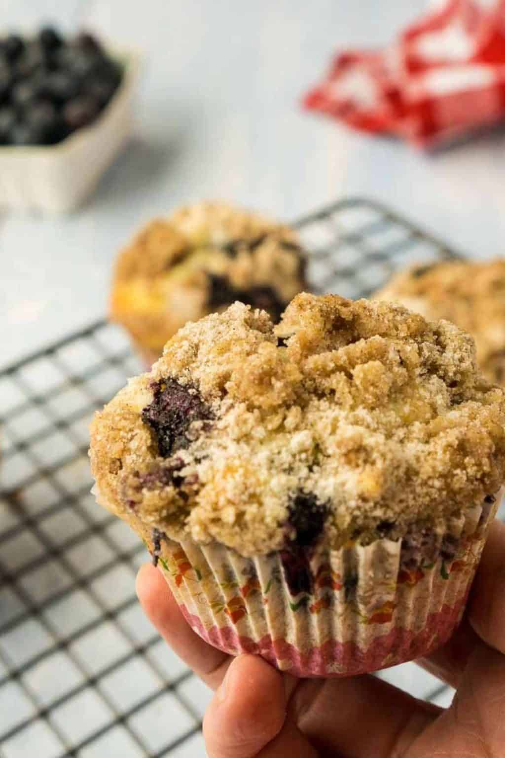 Homemade Sourdough Blueberry Muffins with Streusel Topping