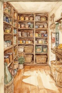sunny pantry with hardwood floors.