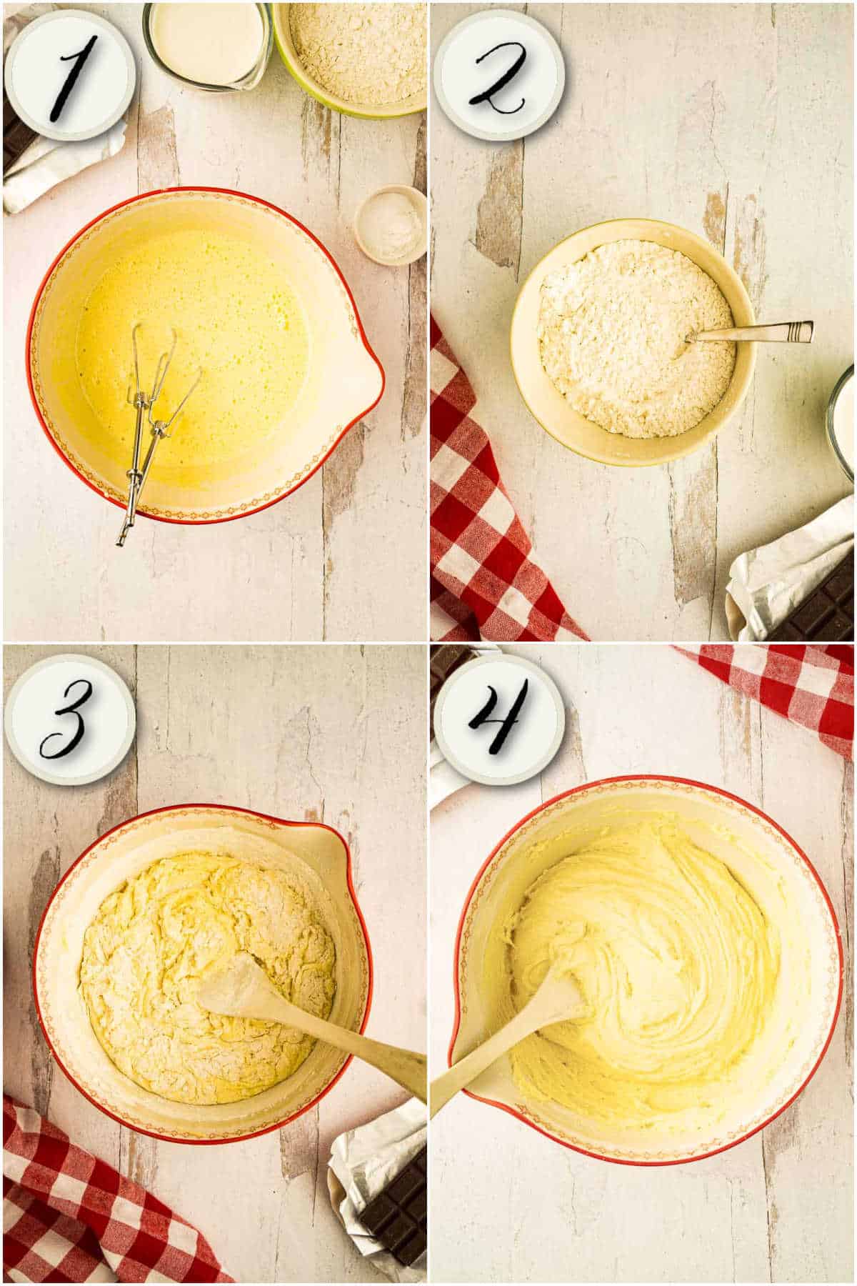 process shots of making yellow cake batter