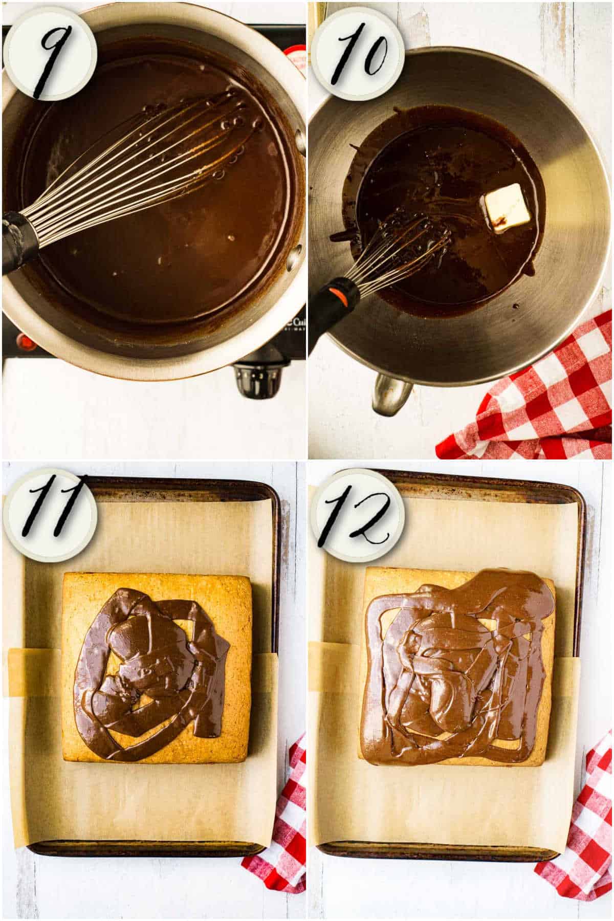 collage of process shots making old fashioned chocolate icing