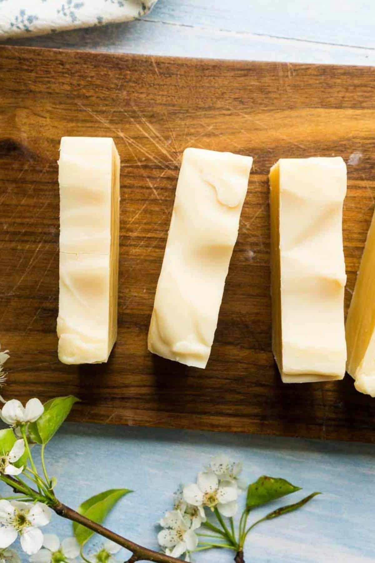 overhead view of cut bars homemade soap