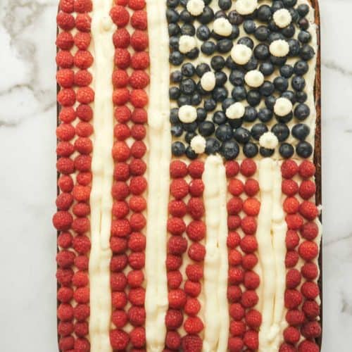 flag cake made with fresh berries in pan