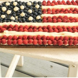 flag cake on front porch table