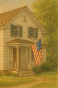American country home with flag.