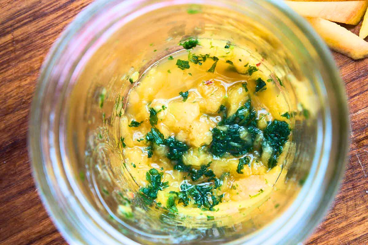 smashed peach with mint.