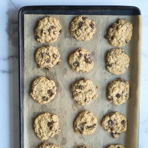 fully baked cookies on parchment lined baking sheet