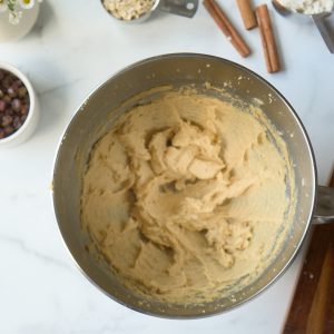 mixing bowl with beaten sugar and butter