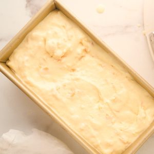 finished peach ice cream in loaf pan