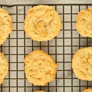 2 cookies fulled baked with golden brown edges