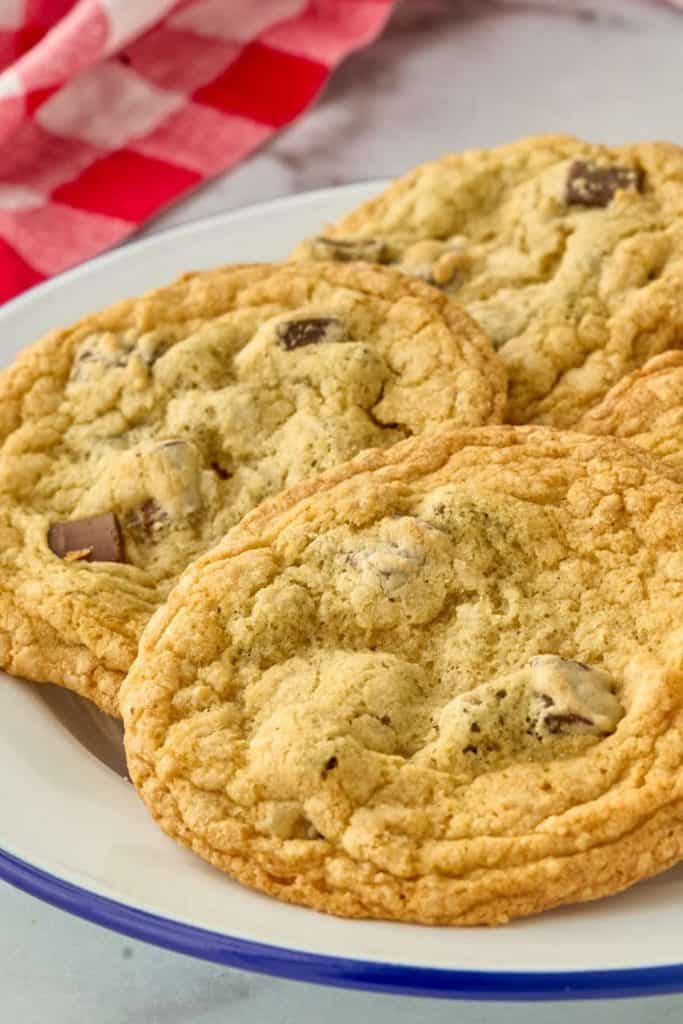 three large chocolate chunk cookies