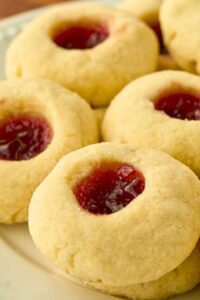 plate of old fashioned jam thumbprint cookies.