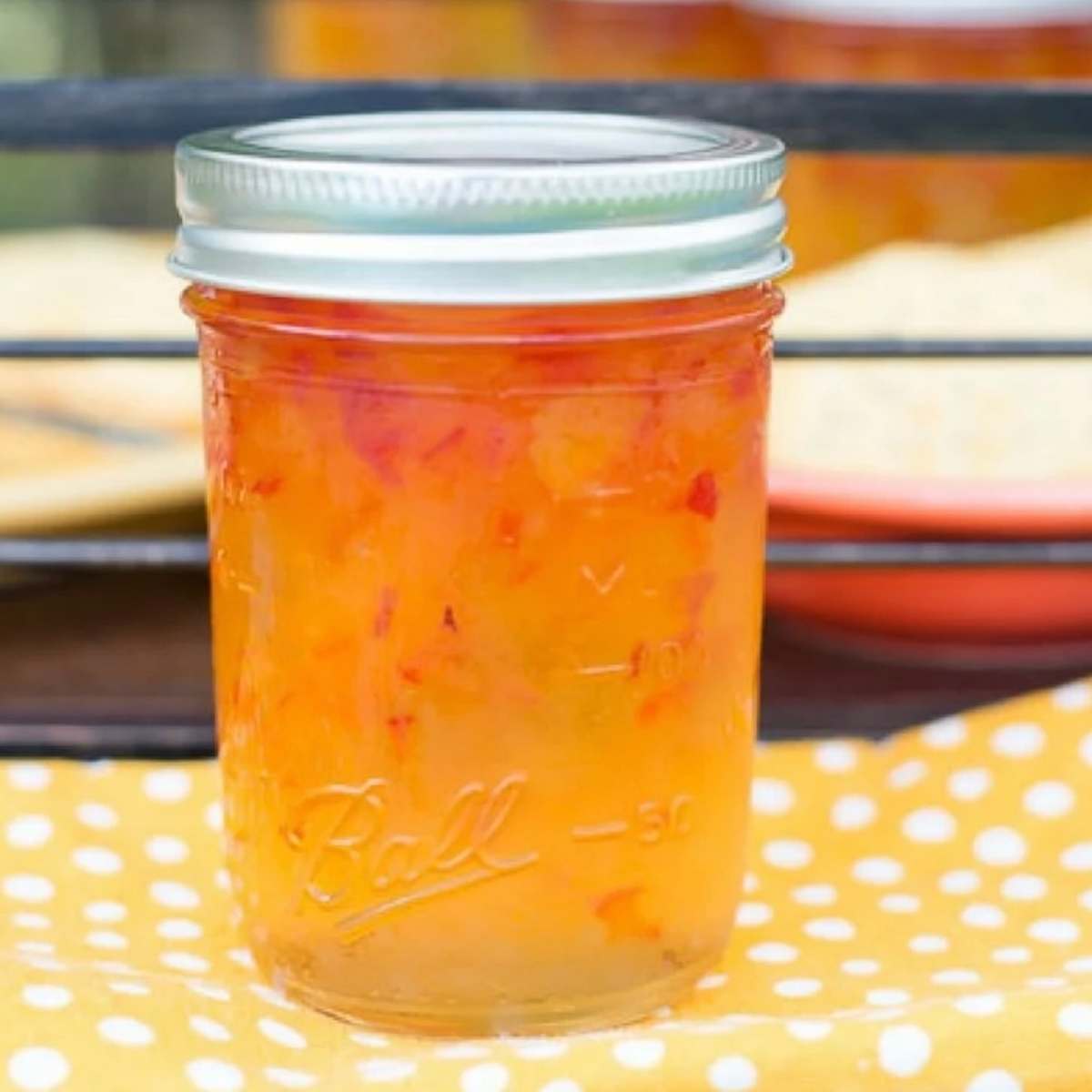 wide mouth mason jar filled with home canned jelly