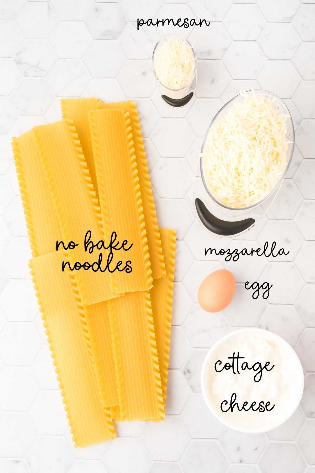 cottage cheese, lasagna sheets, egg, and mozzarella cheese