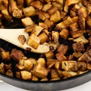 skillet home fries being served
