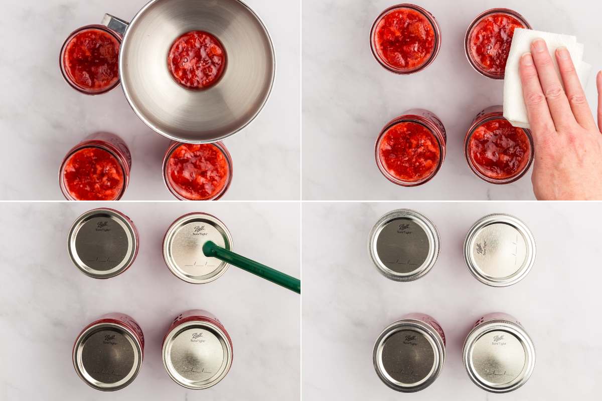 grid of 4 images showing how jars are filled and cleaned.