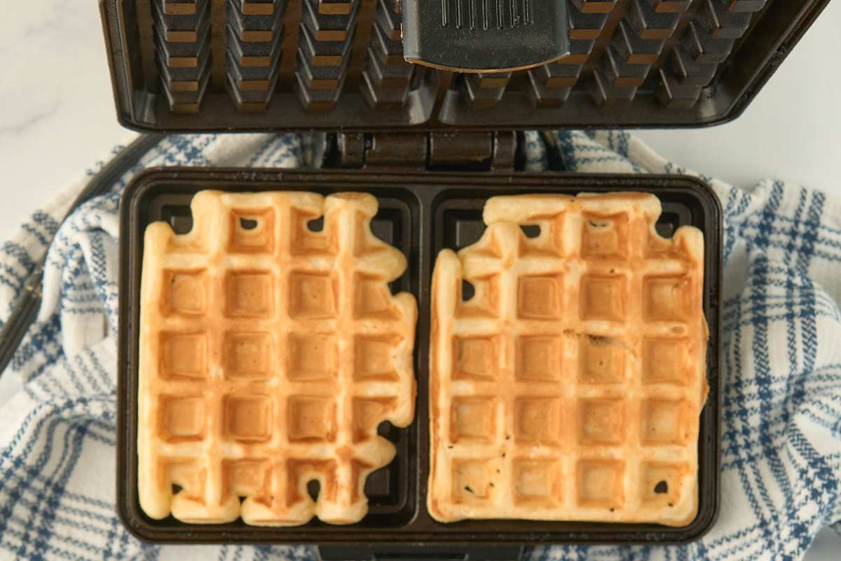 waffles in waffle iron.