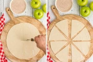 pie crust being cut into triangles