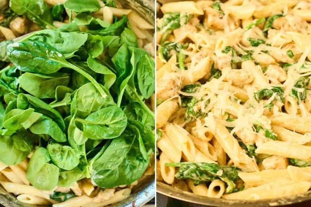 spinach on top of pasta