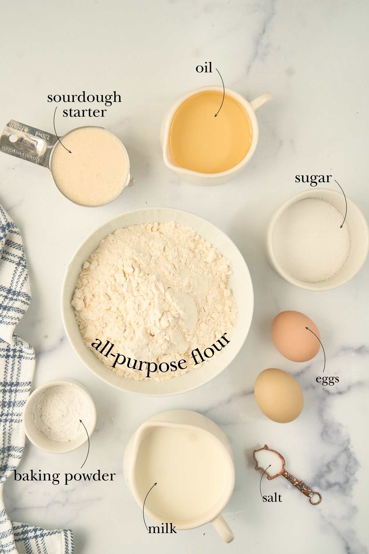 ingredients for sourdough waffles.