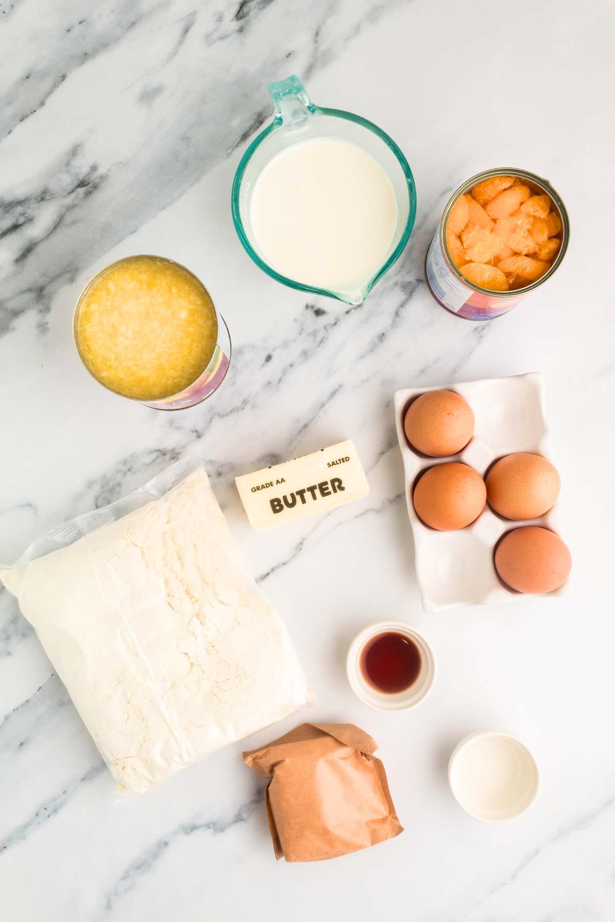 ingredients measured out on marble counter.