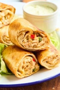 crispy chicken egg rolls on plate
