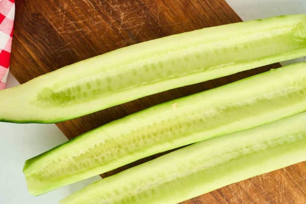 cucumbers cut and scooped out
