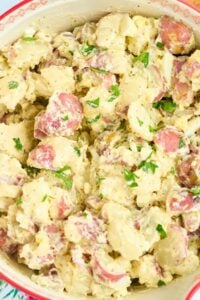 finished potato salad in serving bowl